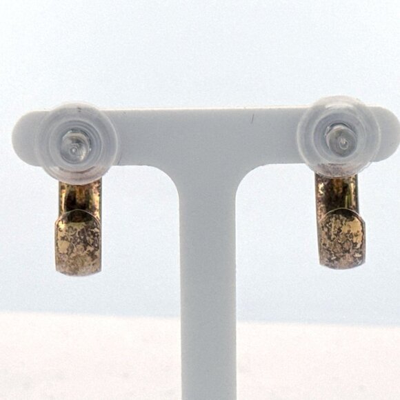 Estate Sterling Silver 925 Hoop Stud Earrings 0.78" EZ Push Backs 3.5g - Picture 3 of 8